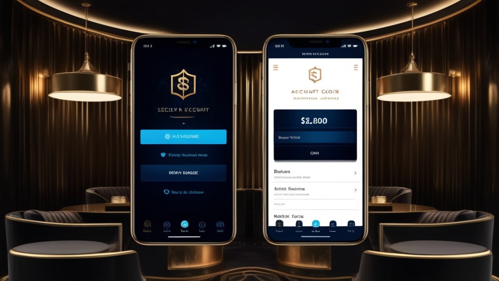 Smartphone mit Login und Kontomenü in dunkler Casino-Atmosphäre