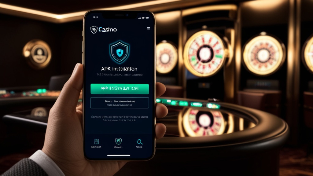 Smartphone mit APK-Installationshinweis in dunkler Casino-Umgebung